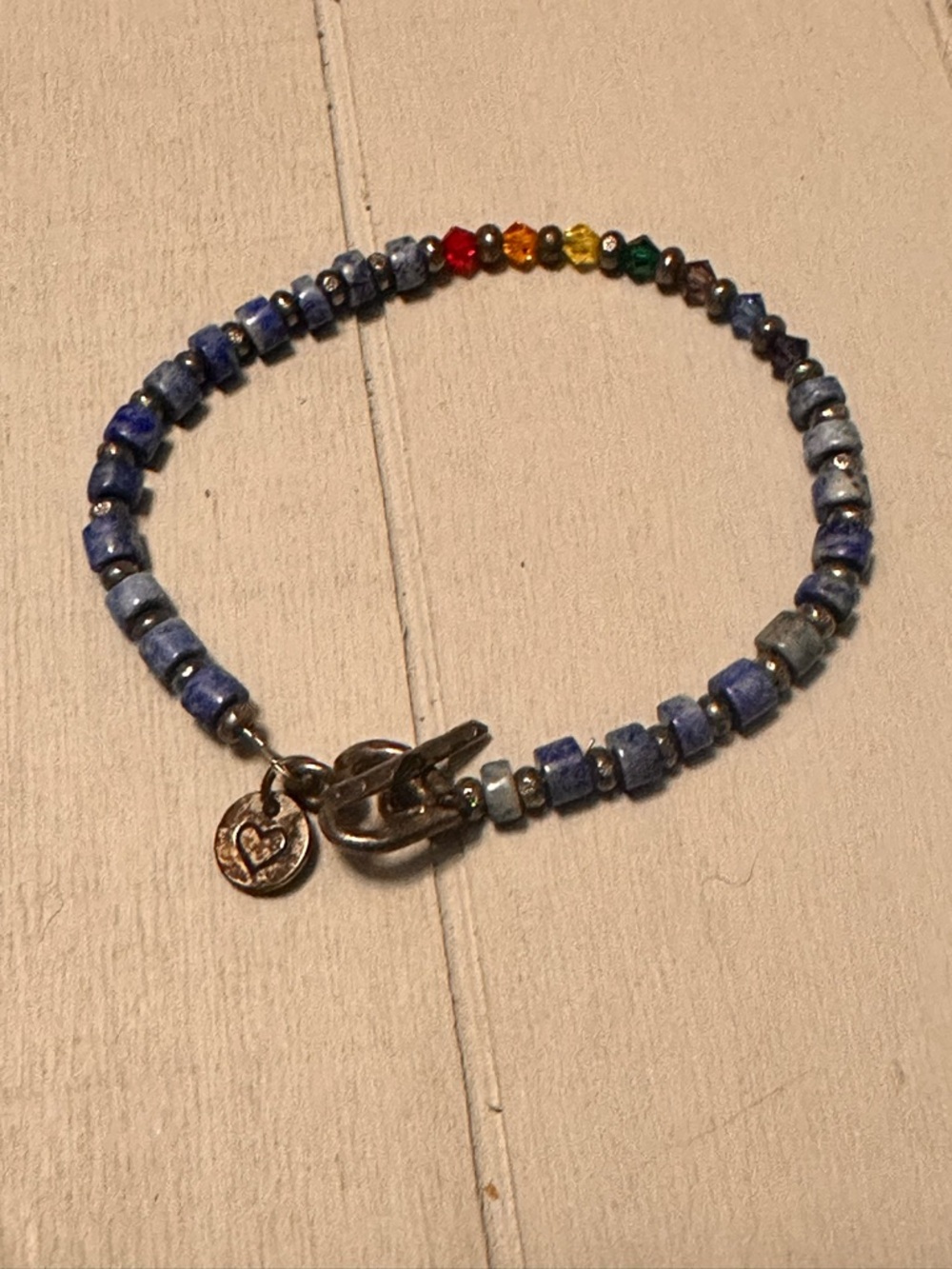 Blue Lapis Beaded Bracelet with Rainbow Accent